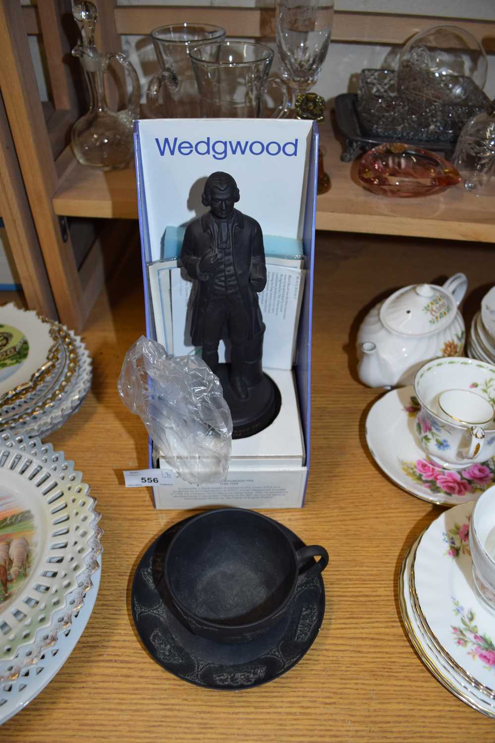 WEDGWOOD BLACK BASALT MODEL OF JOSIAH WEDGWOOD TOGETHER WITH ORIGINAL BOX AND A WEDGWOOD BLACK