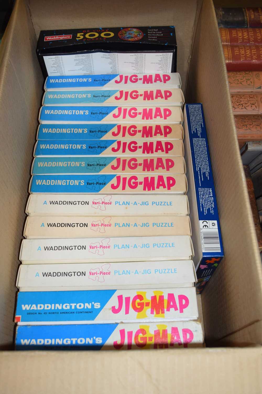 ONE BOX OF WADDINGTONS JIG-MAP JIGSAW PUZZLES AND OTHERS