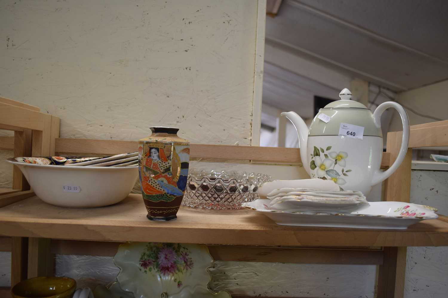 VARIOUS TEA WARES, SATSUMA STYLE VASE ETC