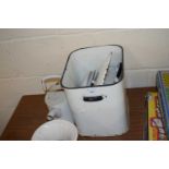 ENAMEL BREAD BIN AND VARIOUS OTHER ITEMS