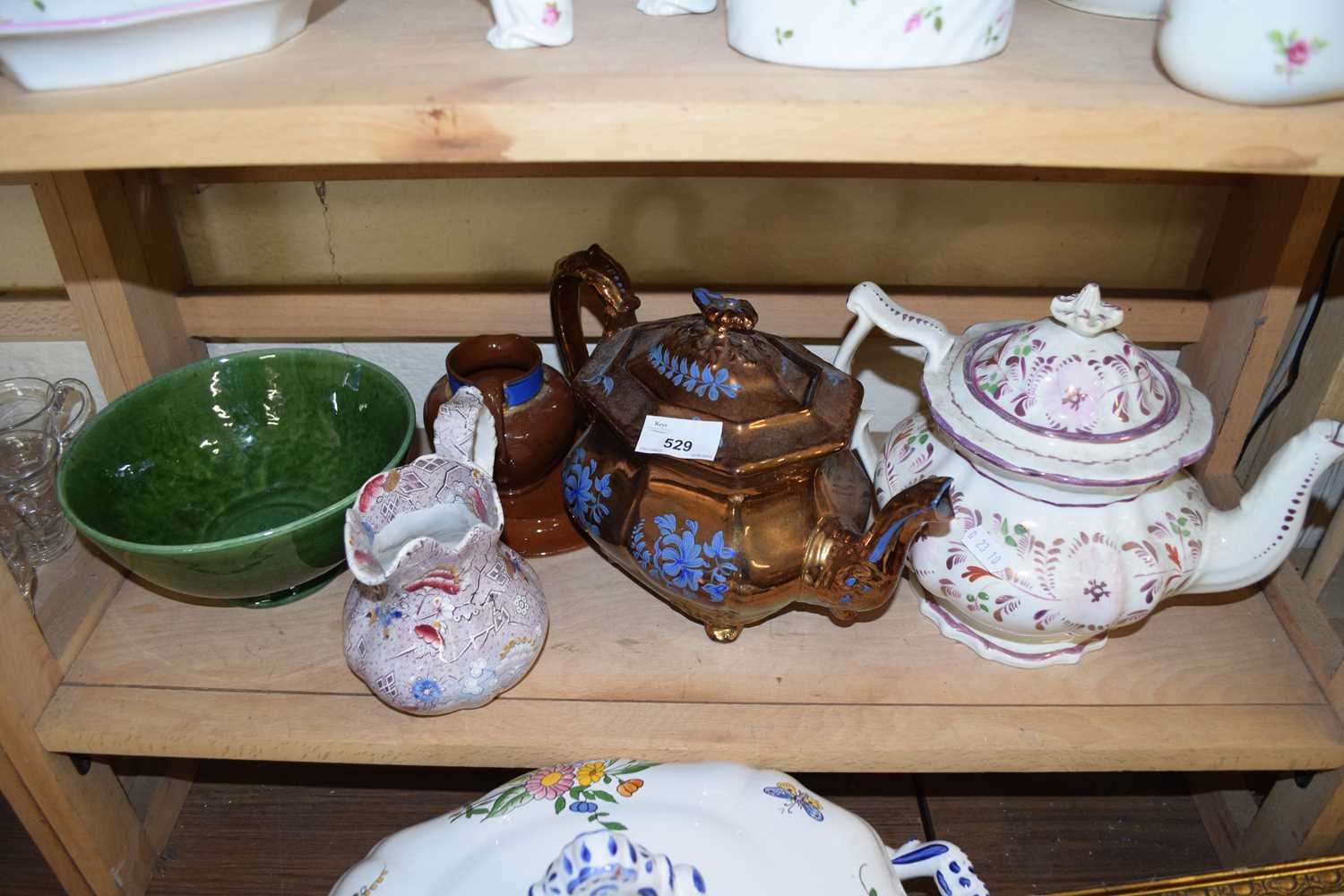 VICTORIAN LUSTRE DECORATED TEA POTS AND OTHER ITEMS