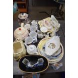 HOUSEHOLD CERAMICS TO INCLUDE DECORATED PLATES, TEA WARES, BISCUIT BARREL ETC