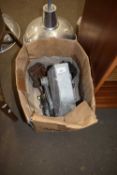 BOX OF MIXED ITEMS - TOW HITCH COVER, PULLEY ETC