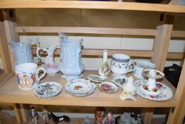 VARIOUS MIXED SMALL CERAMICS TO INCLUDE PIN DISHES, VICTORIAN JUGS, ROYAL ALBERT CANDLESTAND ETC