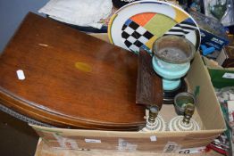 OAK CUTLERY BOX, OIL LAMP BASE AND OTHER ITEMS