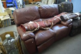 BROWN LEATHER RECLINER TWO-SEATER SOFA
