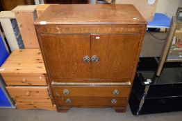 OAK VENEERED TWO DOOR TWO DRAWER TALLBOY CABINET