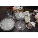 VARIOUS GLASS DISHES, GILT DECORATED TEA WARES