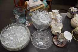 VARIOUS GLASS DISHES, GILT DECORATED TEA WARES