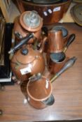 COPPER KETTLE, SMALL COPPER TEA URN AND COPPER MEASURES