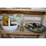CONTINENTAL POTTERY PLATE DECORATED WITH A FISH, TOGETHER WITH A FURTHER HORS D'OEUVRES DISH,