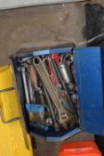 METAL TOOL BOX CONTAINING SPANNERS AND OTHER ITEMS