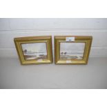 20TH CENTURY SCHOOL, PAIR OF SMALL WATERCOLOURS, COASTAL SCENES, INDISTINCTLY SIGNED, POSSIBLY