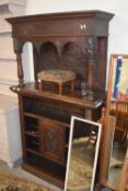 LATE 19TH CENTURY GOTHIC REVIVAL SMALL OAK DRESSER WITH PANELLED AND CARVED TOP SECTION WITIH