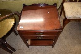 SMALL MAHOGANY TWO-DRAWER SIDE TABLE WITH GALLERIED TOP