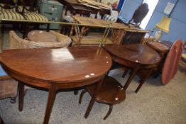 PAIR OF 19TH CENTURY MAHOGANY CONSOLE TABLES WITH BRASS RAIL BACKS, 122CM WIDE