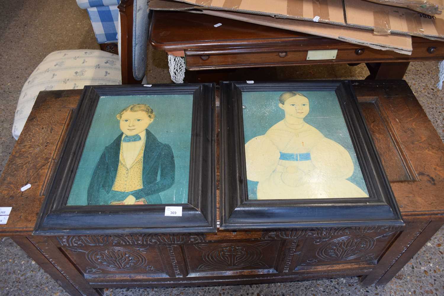 PAIR OF OLEOGRAPH PRINTS, YOUNG LADY AND GENTLEMAN, SET IN HARDWOOD FRAMES