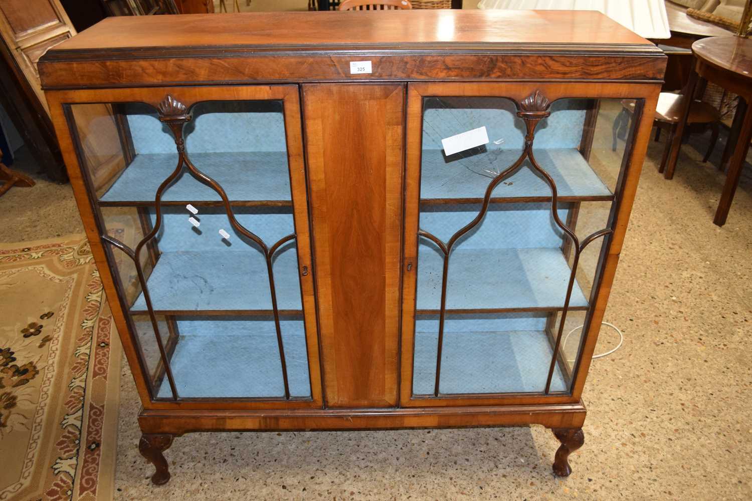 EDWARDIAN WALNUT VENEERED CABRIOLE LEGGED CHINA DISPLAY CABINET