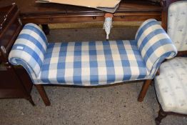 SMALL REPRODUCTION WINDOW SEAT WITH BLUE CHEQUERED UPHOLSTERY