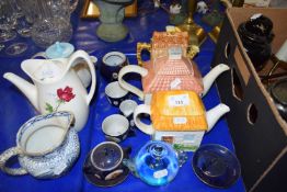 VARIOUS DECORATED TEA POTS AND OTHER WARES