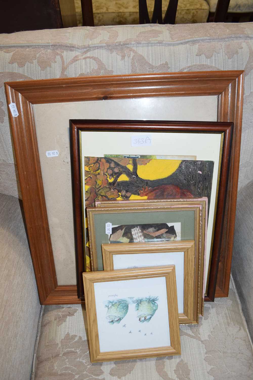 VARIOUS MIXED PICTURES TO INCLUDE AN OIL ON BOARD STUDY OF SQUIRRELS, NEEDLEWORK PICTURE OF TEDDY