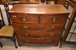 19TH CENTURY MAHOGANY BOW FRONT CHEST OF TWO SHORT OVER THREE LONG DRAWERS (A/F)