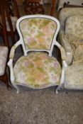 EARLY 20TH CENTURY ARMCHAIR WITH CREAM PAINTED FRAME AND FLORAL UPHOLSTERY