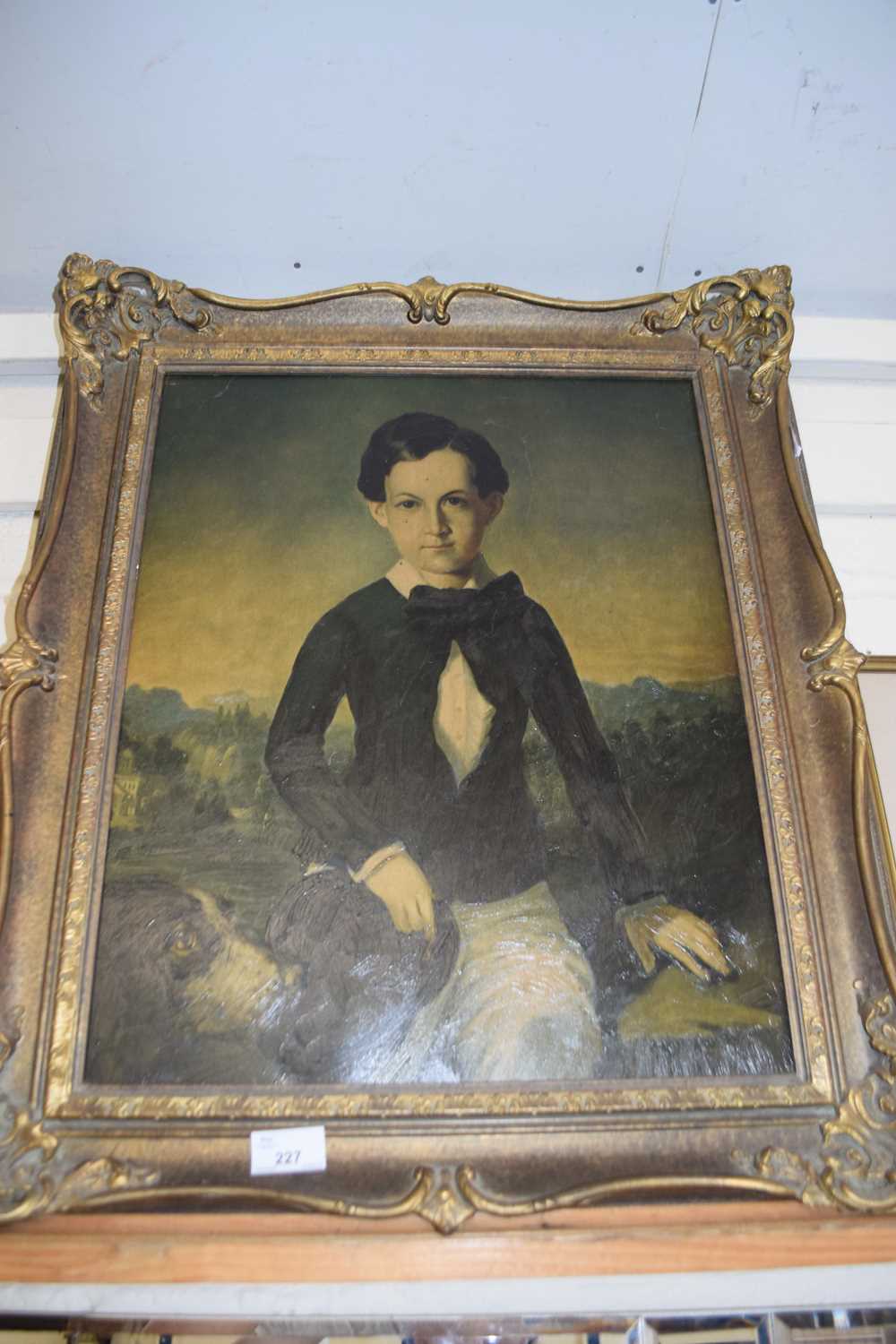 OLEOGRAPH STUDY OF A YOUNG BOY WITH DOG, GILT FRAMED