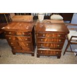 PAIR OF SMALL REPRODUCTION MAHOGANY VENEERED BACHELOR STYLE CHESTS WITH FOLD-OVER TOPS OVER FOUR