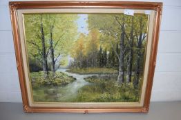 WYNDEN, A WOODLAND STREAM, OIL ON BOARD, GILT FRAMED