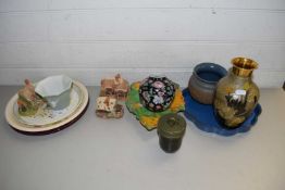 MIXED CERAMICS TO INCLUDE 20TH CENTURY CHINESE GINGER JAR, MODEL COTTAGES, DECORATED PLATES PLUS A