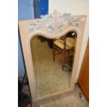 BEVELLED WALL MIRROR IN A RECTANGULAR FLORAL DECORATED FRAME