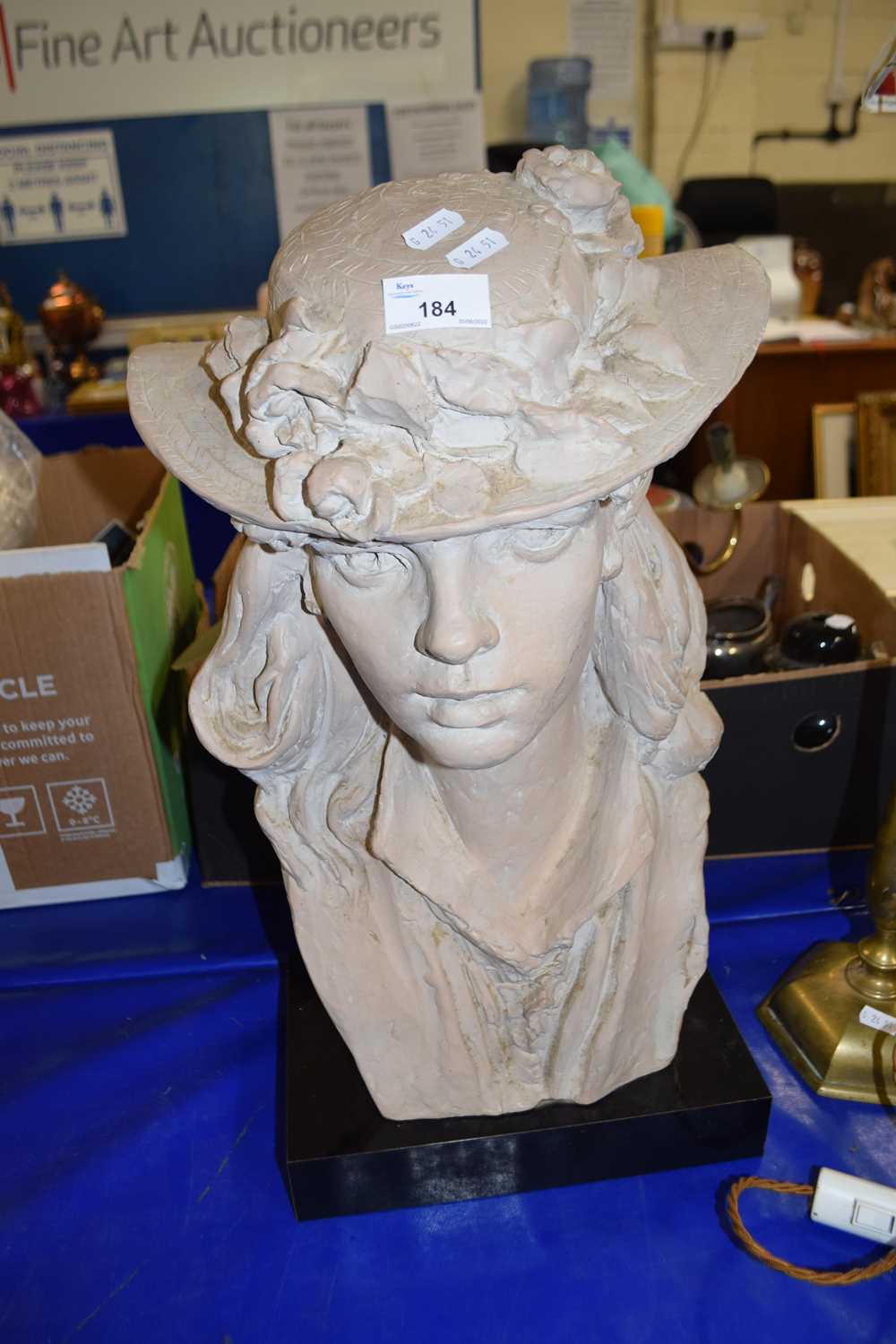 MODERN COMPOSITION BUST - LADY IN FLORAL DECORATED HAT