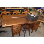 EARLY 20TH CENTURY MAHOGANY TWIN PEDESTAL OFFICE DESK AND ACCOMPANYING STICK BACK CHAIR (2)