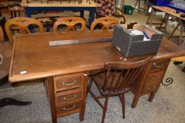 EARLY 20TH CENTURY MAHOGANY TWIN PEDESTAL OFFICE DESK AND ACCOMPANYING STICK BACK CHAIR (2)