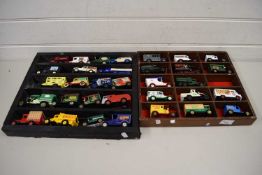 TWO WOODEN DISPLAY CASES CONTAINING COLLECTION OF TOY VEHICLES