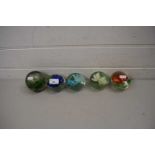 FIVE 20TH CENTURY CHINESE FLORAL DECORATED PAPERWEIGHTS