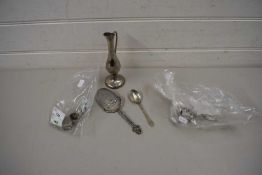 VARIOUS SILVER PLATED ITEMS TO INCLUDE SMALL EWER, CRESTED SPOONS, SMALL CONTINENTAL CAKE SLICE ETC,