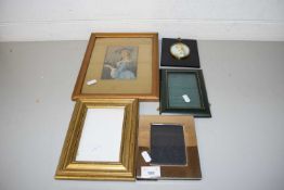 FRAMED PORTRAIT OF A 19TH CENTURY LADY IN BLUE DRESS, TOGETHER WITH FRAMED MINIATURE PRINT AND OTHER