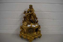 LATE 19TH CENTURY CONTINENTAL FIGURAL GILT METAL MANTEL CLOCK WITH HATTON OF PARIS MOVEMENT (A/F)