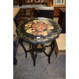 EDWARDIAN SIX LEG OCCASIONAL TABLE WITH FLORAL DECOUPAGE FINISH