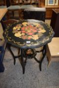 EDWARDIAN SIX LEG OCCASIONAL TABLE WITH FLORAL DECOUPAGE FINISH