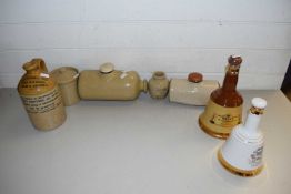 STONEWARE FLAGON, HOT WATER BOTTLES, WADE WHISKY BELLS ETC