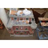 20TH CENTURY SCRATCH BUILT DOLLS CASTLE WITH ELECTRICAL FITTINGS AND FURNITURE