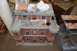 20TH CENTURY SCRATCH BUILT DOLLS CASTLE WITH ELECTRICAL FITTINGS AND FURNITURE