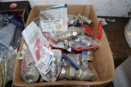 Box of mixed lever ball valves of varying sizes