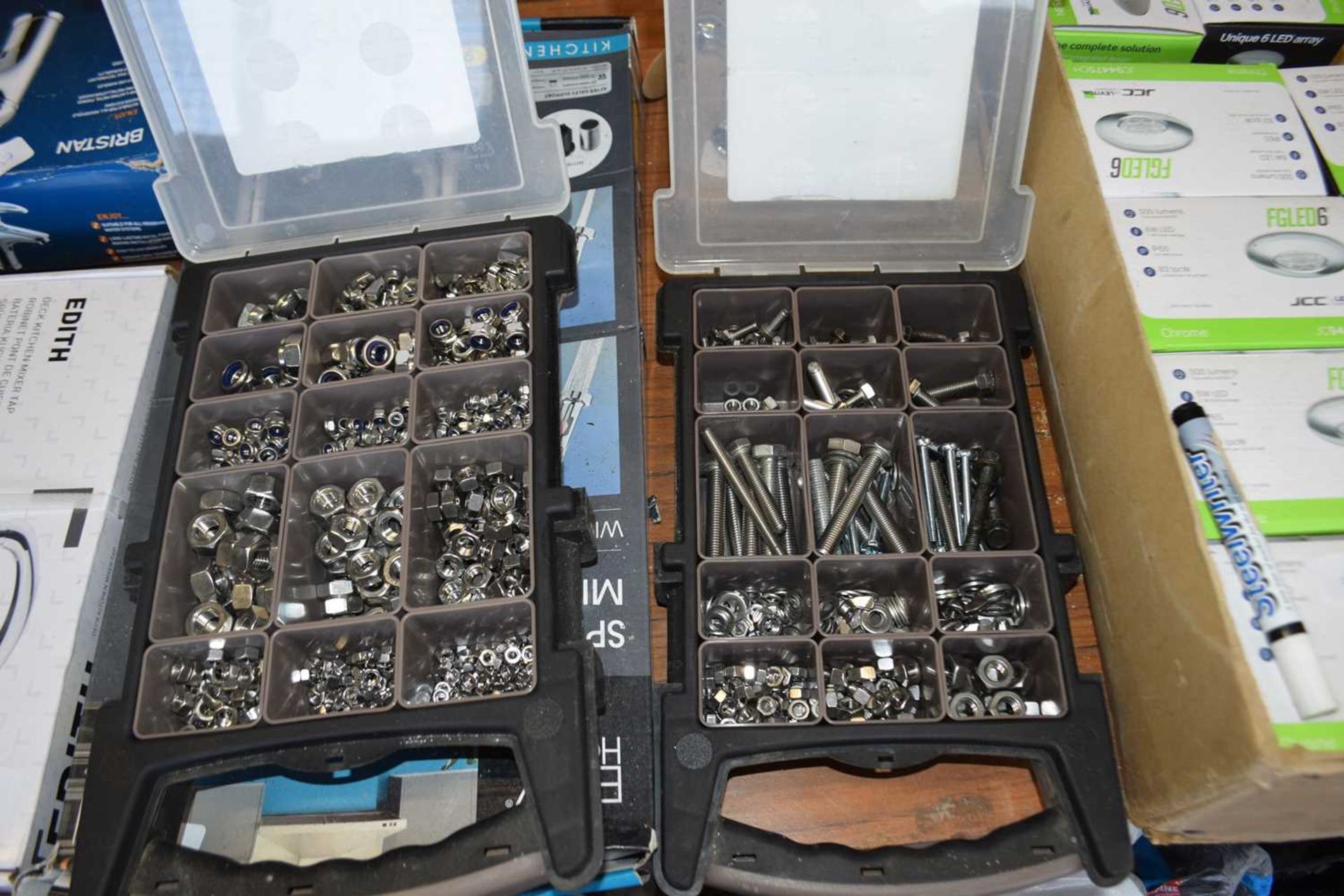 One carry case including mixed bolts, with one further for bolts, nuts and washers