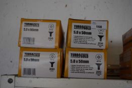 Four unopened boxes of Turbogold single thread wood screws, 5 x 50mm