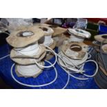 Large reel of white electrical cabling to include three core and earth, .75, five core .75, etc