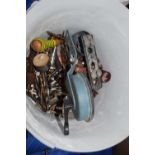 Bucket containing mixed drill bits, hole saws etc